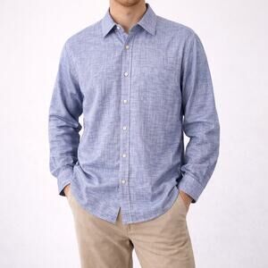 Hickey Freeman Shirt Mens Blue Button Front Long Sleeve Cotton Large